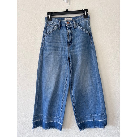 Madewell Wide-Leg Crop Jeans: Frayed Drop-Hem Edition SZ 25 - Picture 2 of 12